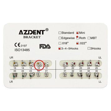 Брекет №12 Upper Right для системи 2х4, Mini, Roth 0.22", 10 шт., Azdent Mini, Roth 0.22" UR12 фото