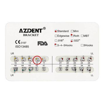 Брекет №12 Upper Right для системи 2х4, Standart, Roth 0.22", 10шт. Azdent Standart, Roth 0.22" UL12 фото