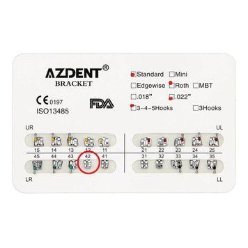 Брекет №42 Low Right для системи 2х4, Standart, Roth 0.22", 10 шт., Azdent Standart, Roth 0.22" LR42 фото