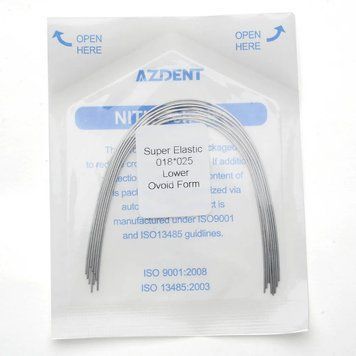 Дуги Azdent SE Niti, 0.018x0.025, низ, 10шт/уп. Ovoid Form Niti-0.18x0.25-low Ovoid фото