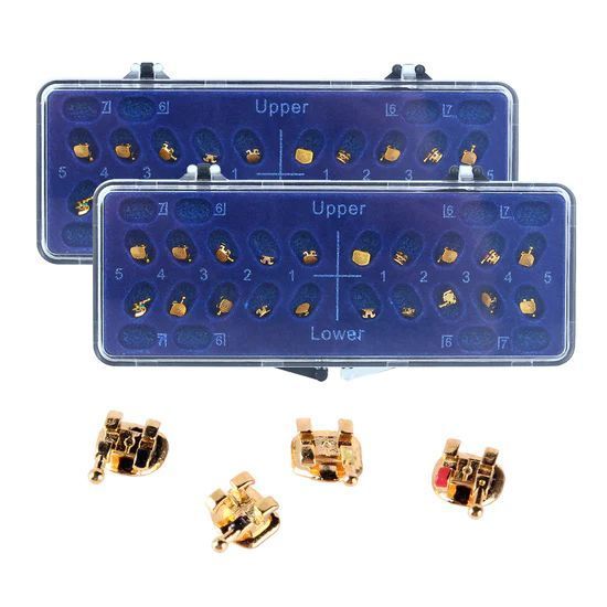 Azdent Gold Color Mini Roth 0.22 &ndash; металлические ортодонтические брекеты с крючками 3-4-5, набор 20 шт. GOLD Mini Roth 0.22,3-4-5 фото