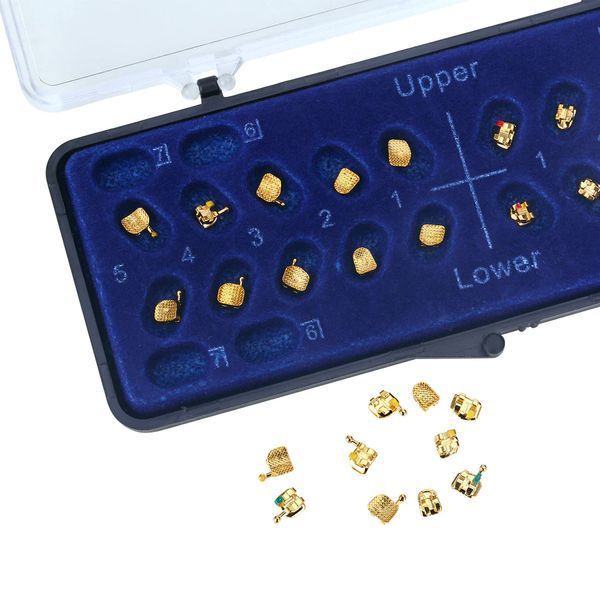 Azdent Gold Color Mini Roth 0.22 &ndash; металлические ортодонтические брекеты с крючками 3-4-5, набор 20 шт. GOLD Mini Roth 0.22,3-4-5 фото
