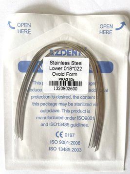 Дуги Azdent Stainless Steel (SS), 018x022, низ, 10шт/уп. Ovoid Form SS-018*022-lower Ovoid фото