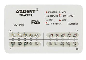 Azdent Standard Roth 0.22 &mdash; металеві ортодонтичні брекети з гачками 3-4-5, набір 20 шт Stan, Roth 0.22", 3-4-5 фото